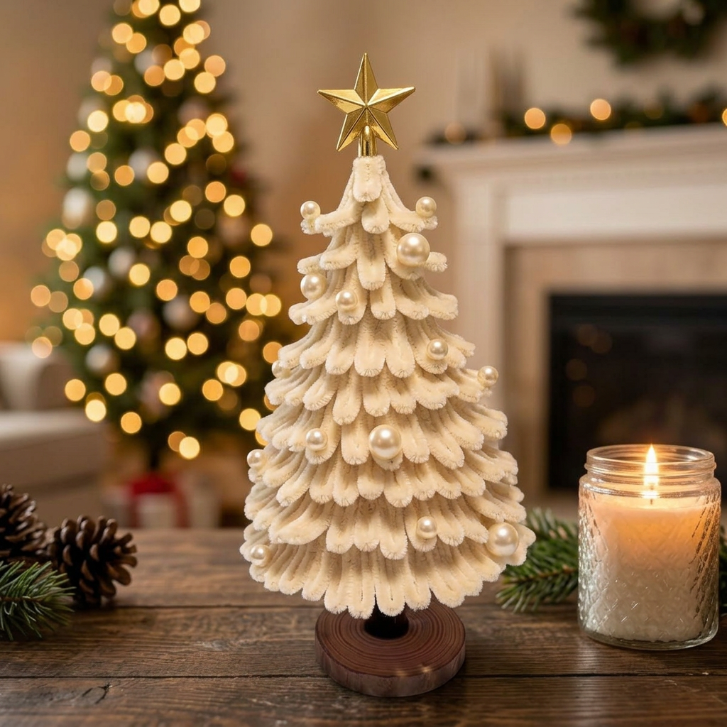 Cream Chenille Christmas Tree